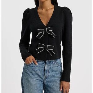 Express Rhinestone Bow Cardigan